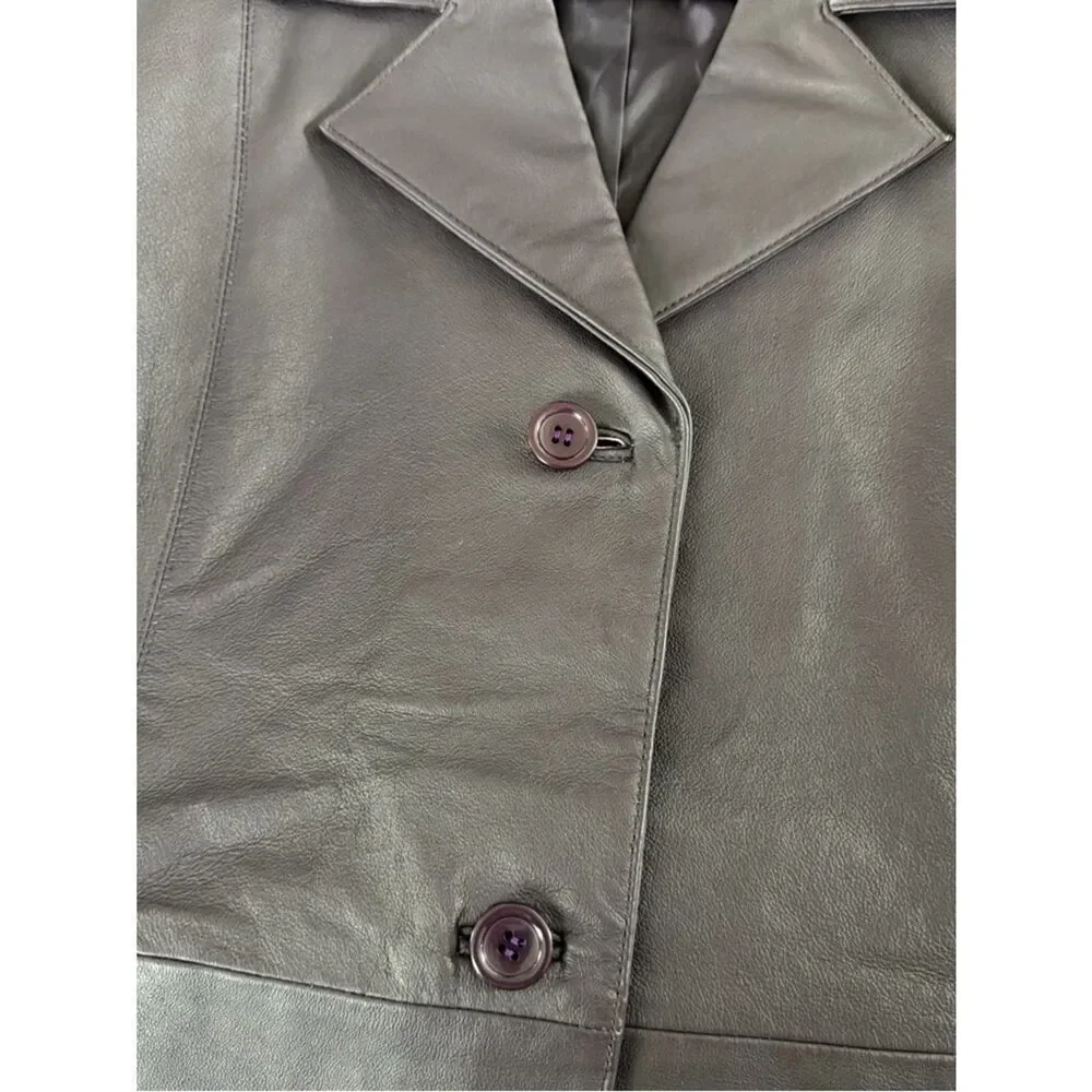Dialogue Women's Plum Leather Button-Front Jacket Medium